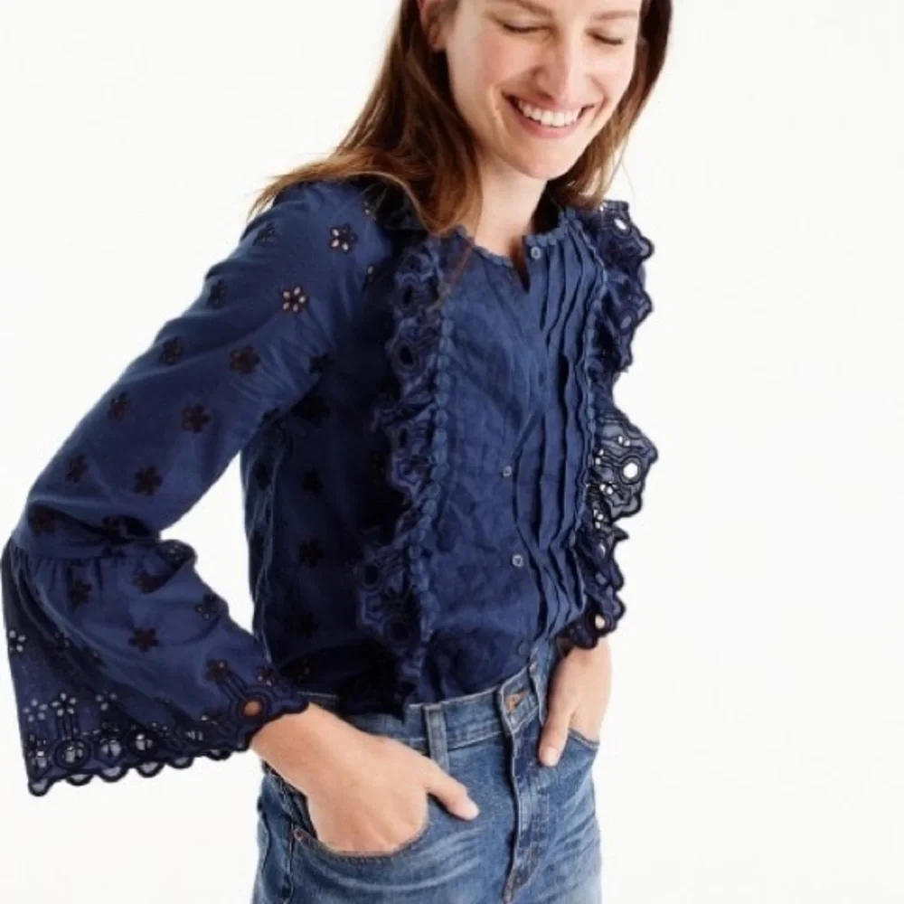 J Crew Tall Floral Eyelet Top - Picture 1 of 5